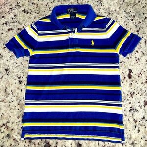 Polo Ralph Lauren Size 5 Blue Multi-Color Striped Shirt Collard Yellow Pony Boys